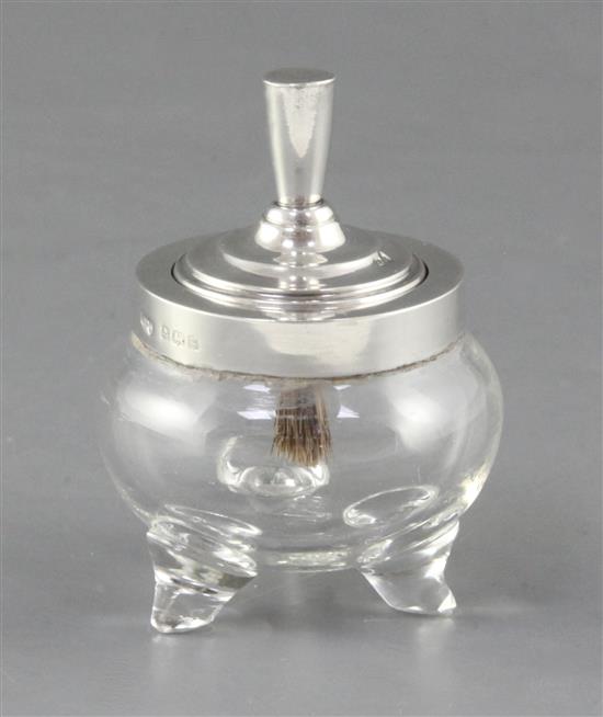 An Edwardian silver topped glass letter paste bottle, Height 3 ¼”/78mm